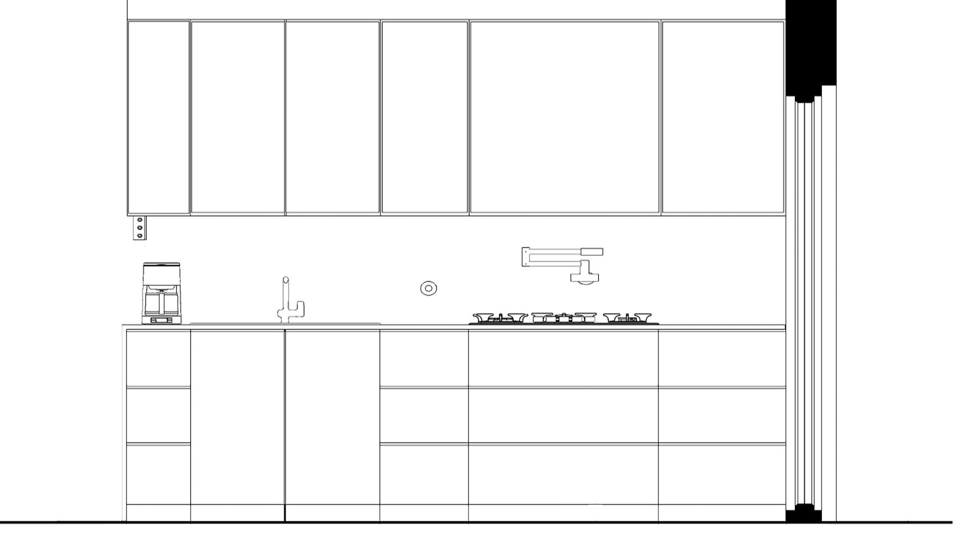 Diseño de cocina moderna con mobiliario gris y barra de porcelanato negro