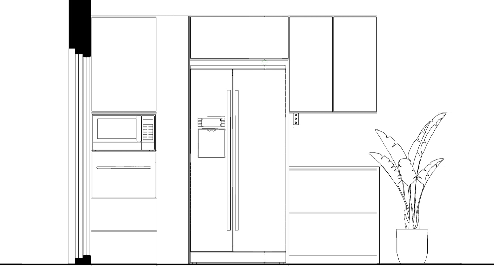 Diseño de cocina moderna con mobiliario gris y barra de porcelanato negro